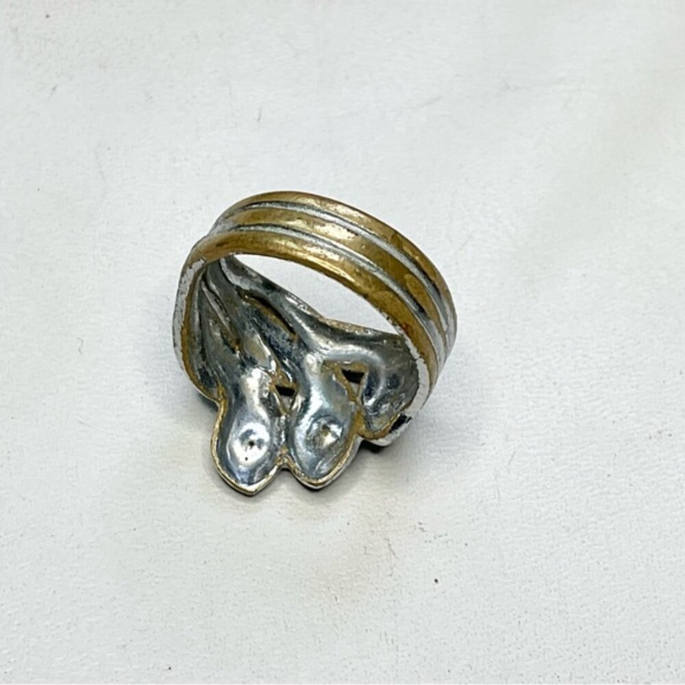 Antique Triple Snake Ring Red Stones Silver Plated SZ 5